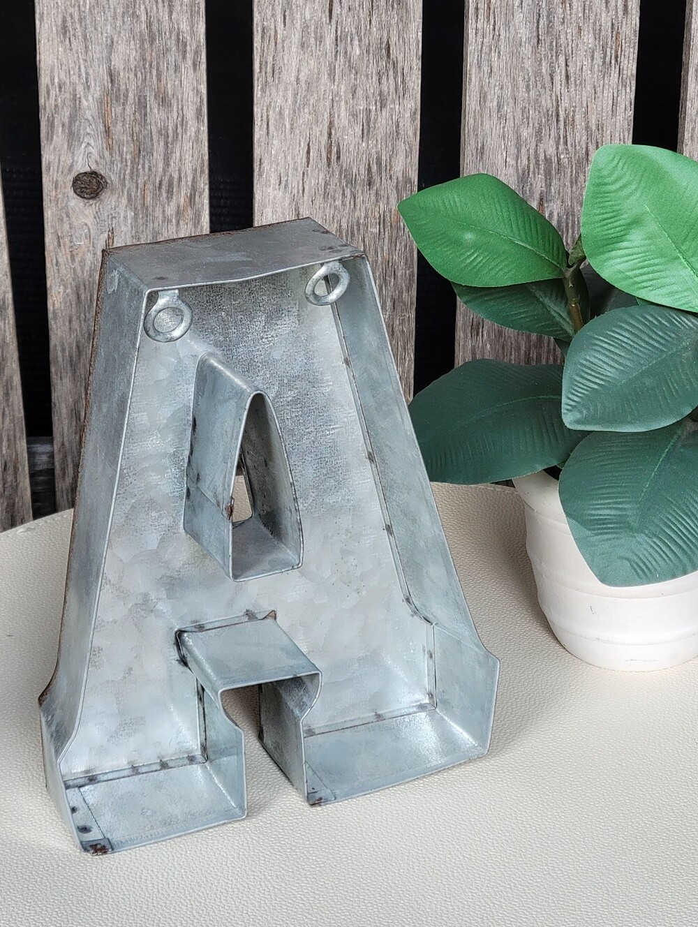 Decorative Letter A - Distressed White with Rust Edging - Picture 5 of 5